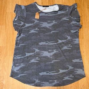 Camouflage Ruffle Sleeve Top